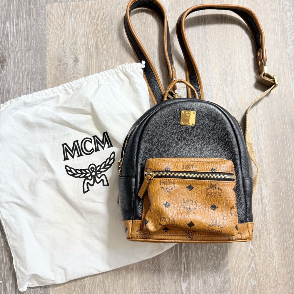 MCM Stark Mini Backpack in Black & Cognac